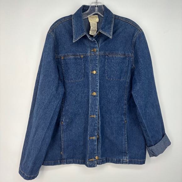Haggar For Tall Girl Womens Size 14 Denim Chore Jacket Blue Button Front Vintage - Picture 1 of 12